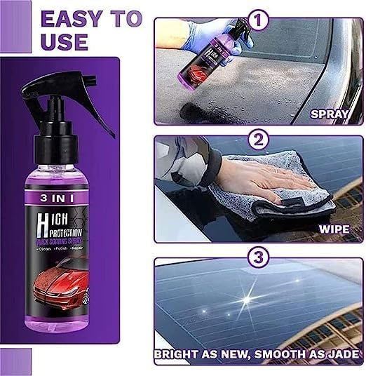 3 in 1 High Protection Quick Car Coating Spray, Ceramic Car Coating Spray Crystal Coating for Car Wax Spray Plastic Parts Refurbish Agent Car Hand Spray (100 ml)