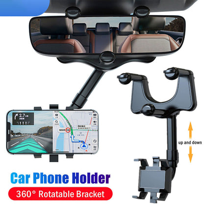 Spin Mirror Mobile Holder | Rearview Mirror Phone Holder for Car Multifunctional 360° Rotatable Retractable Car Phone Holder Mount,Universal Cell Phone Holder Fit All Car and Phone