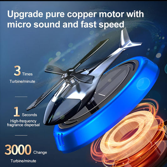 Solar Powered Rotating Helicopter Car Aromatherapy Air Freshener Alloy ABS Wood Fragrance Auto Aroma Diffuser (Random Color)