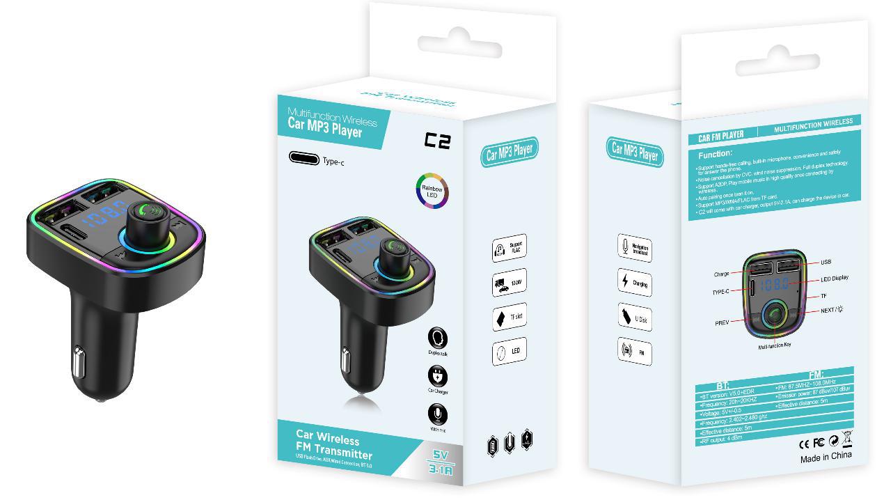 C1 - Car Mp3 Player | Car Wireless FM Transmitter | Car Mp3 Modulator | Car Accessories ( Random Color )