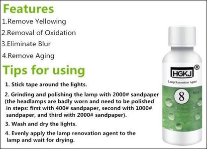 HGKJ-5 50ml Car Headlight Restoration Agent Powerful Cleaner For Clear Shine And UV Protection | Restores Cloudy Yellowed Headlights To Like-New Condition